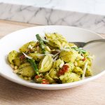 Pesto pasta salad with green asparagus and sun-dried tomato recipe