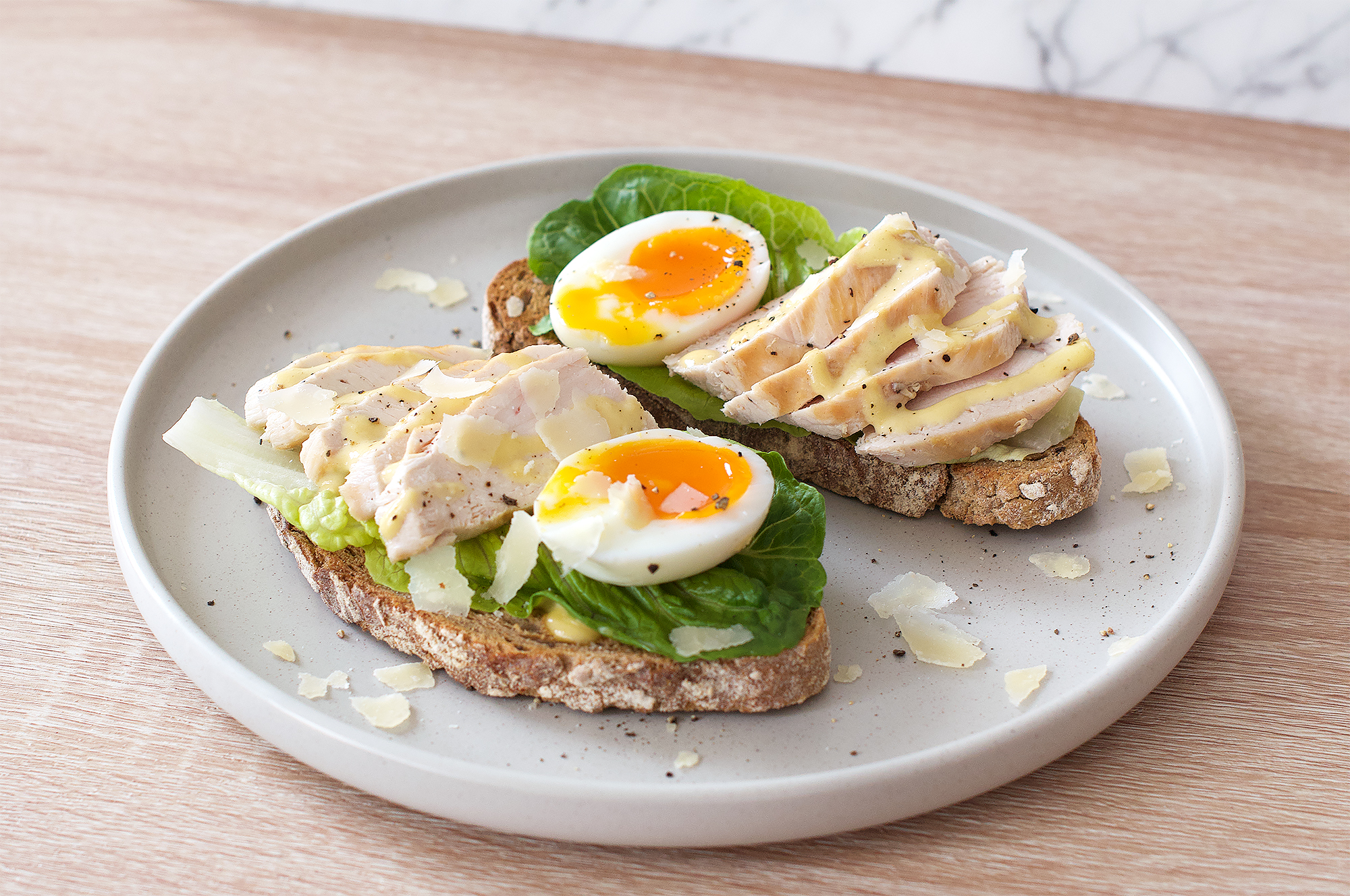 Chicken asar salad and dressing with egg on toast recipe