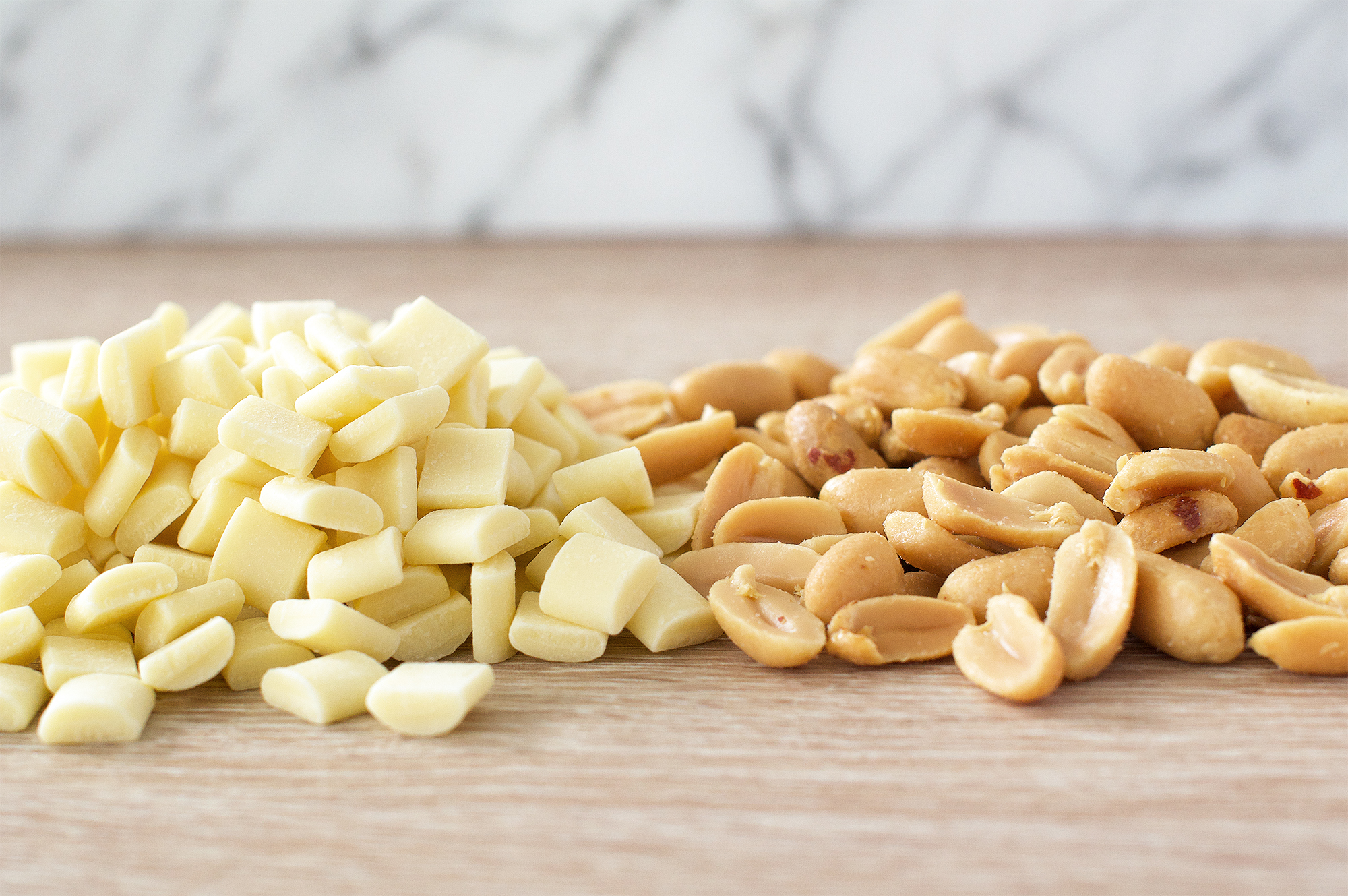 White chocolate chips and salted peanuts