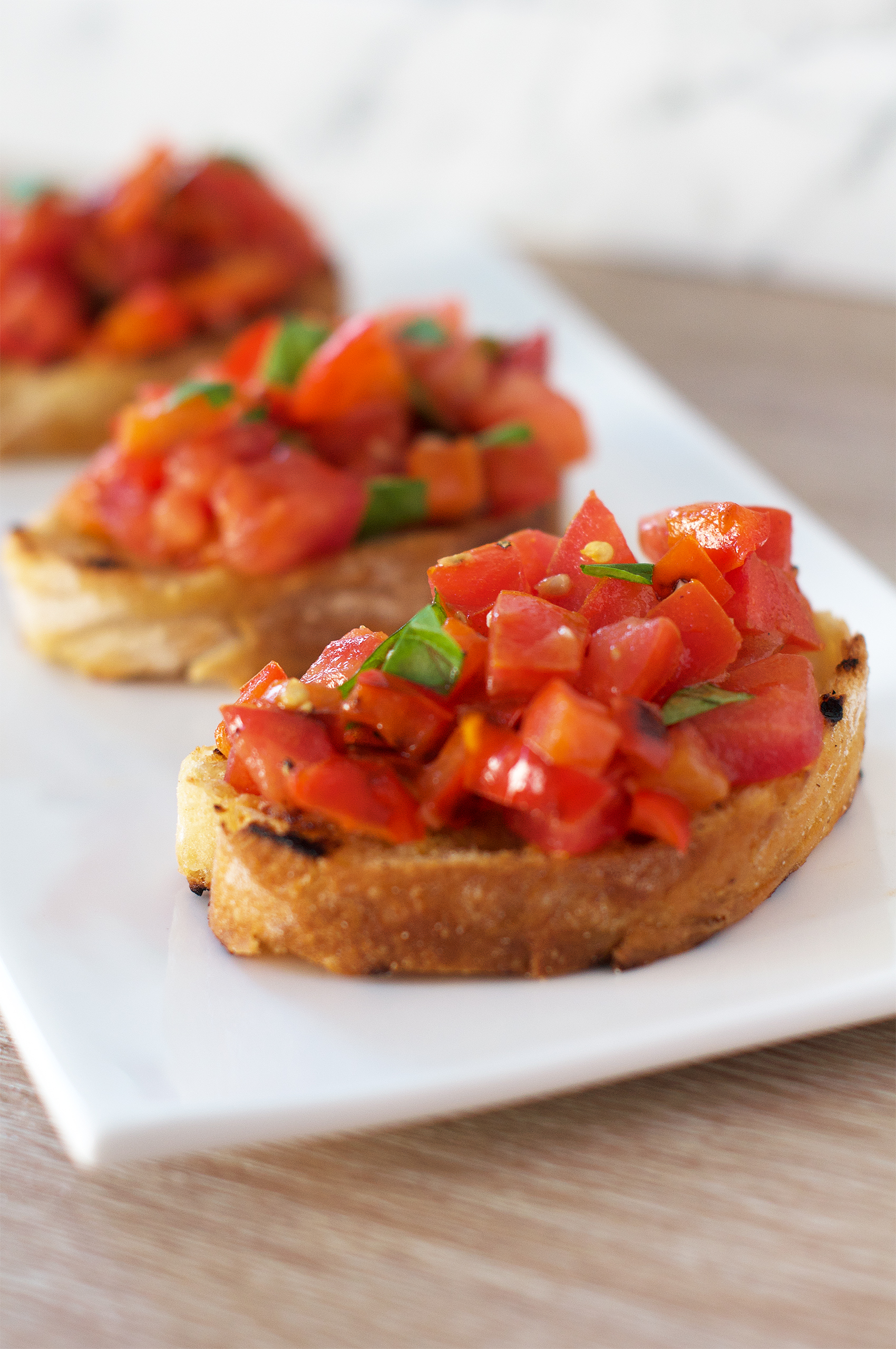 Spicy tomato and red pepper bruschetta with basil recipe